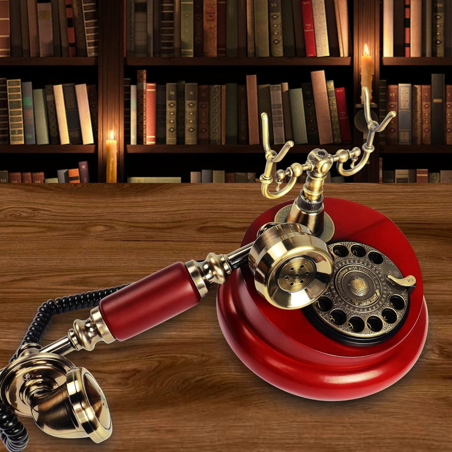 Teléfono de Mesa Retro CERRXIAN Antiguo con Tocadiscos Rojo