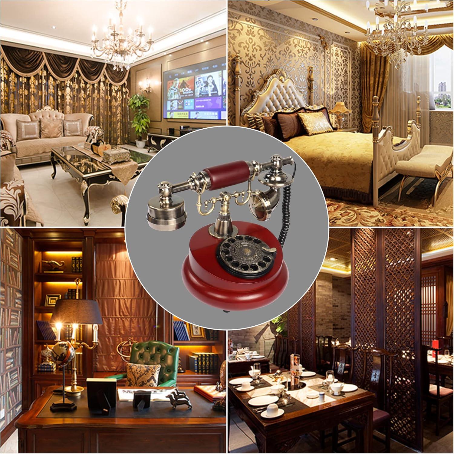 Teléfono de Mesa Retro CERRXIAN Antiguo con Tocadiscos Rojo