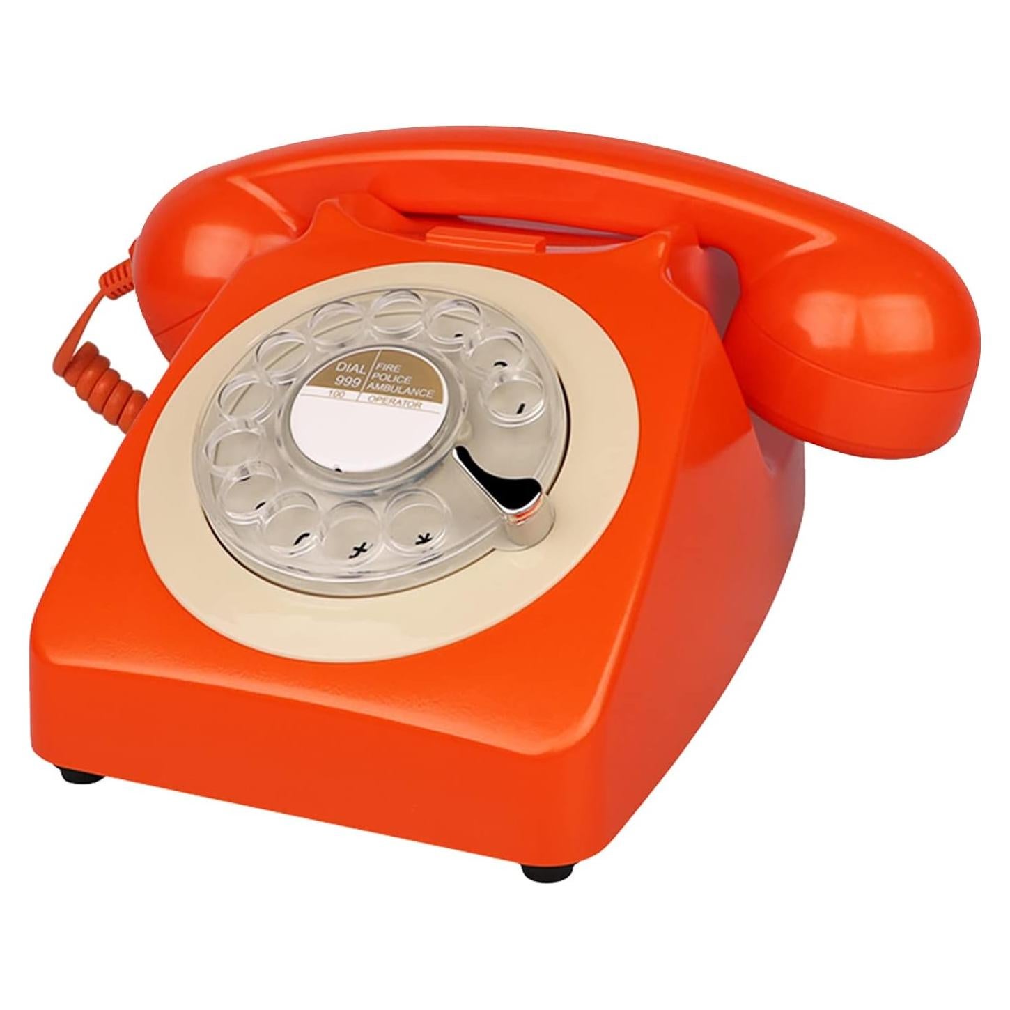 Teléfono de disco rotatorio Benotek 8007 retro naranja