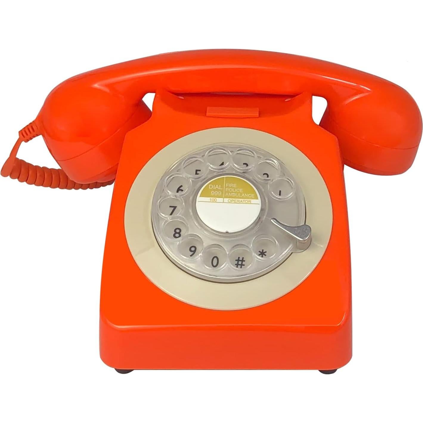 Teléfono de disco rotatorio Benotek 8007 retro naranja
