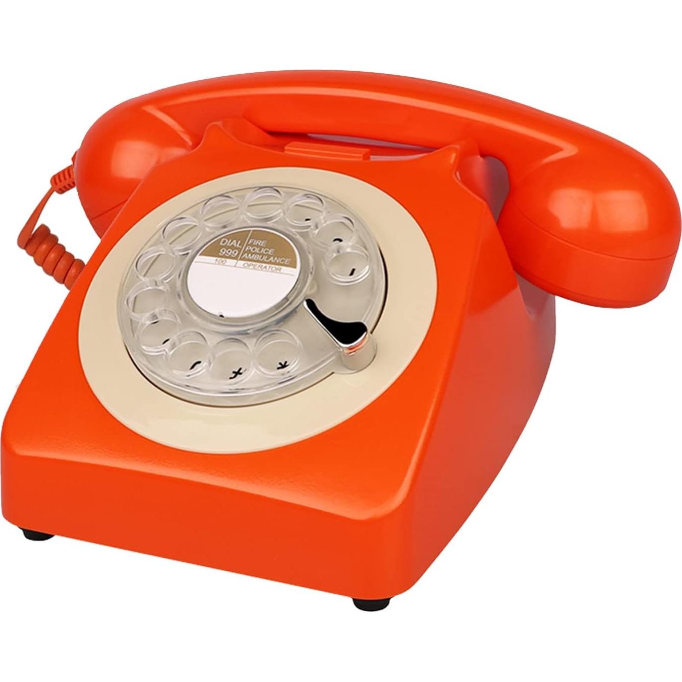 Teléfono de disco rotatorio Benotek 8007 retro naranja