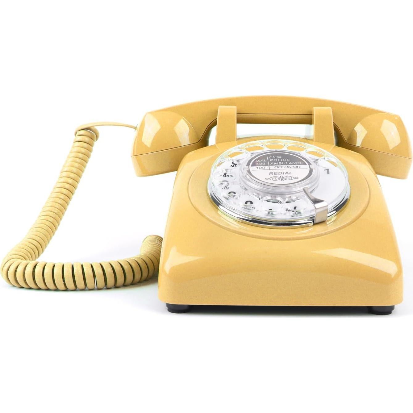 Teléfono Rotatorio Vintage MCHEETA Amarillo con Redial