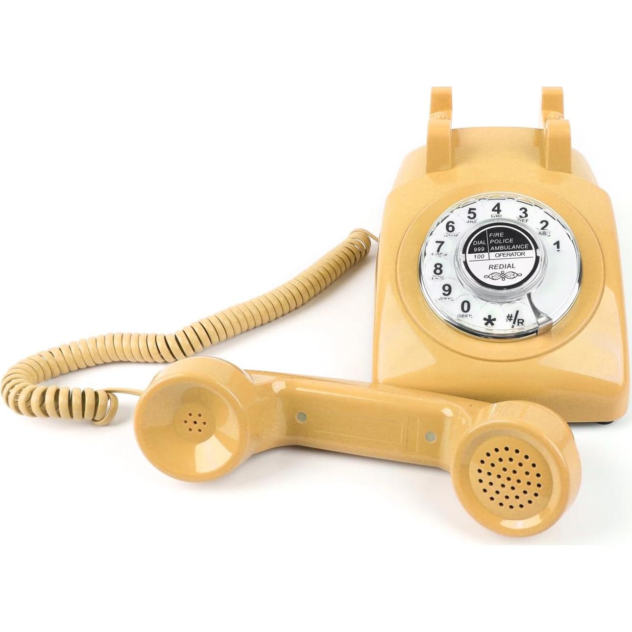 Teléfono Rotatorio Vintage MCHEETA Amarillo con Redial