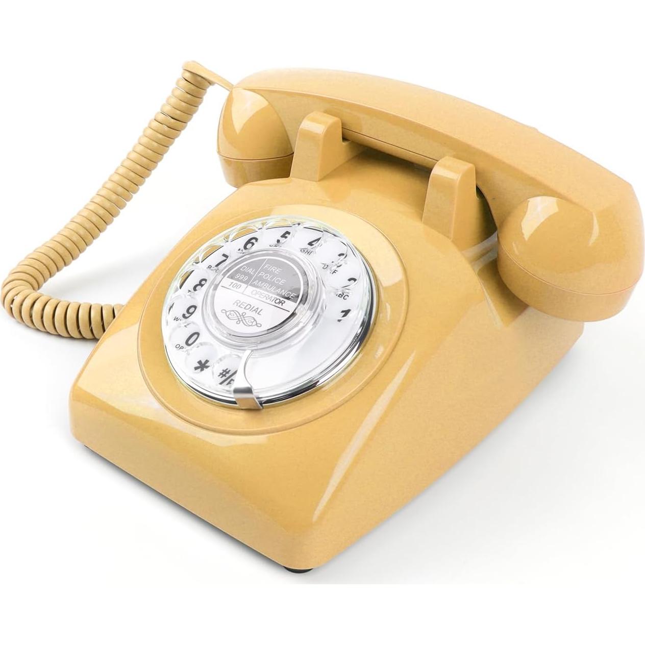 Teléfono Rotatorio Vintage MCHEETA Amarillo con Redial