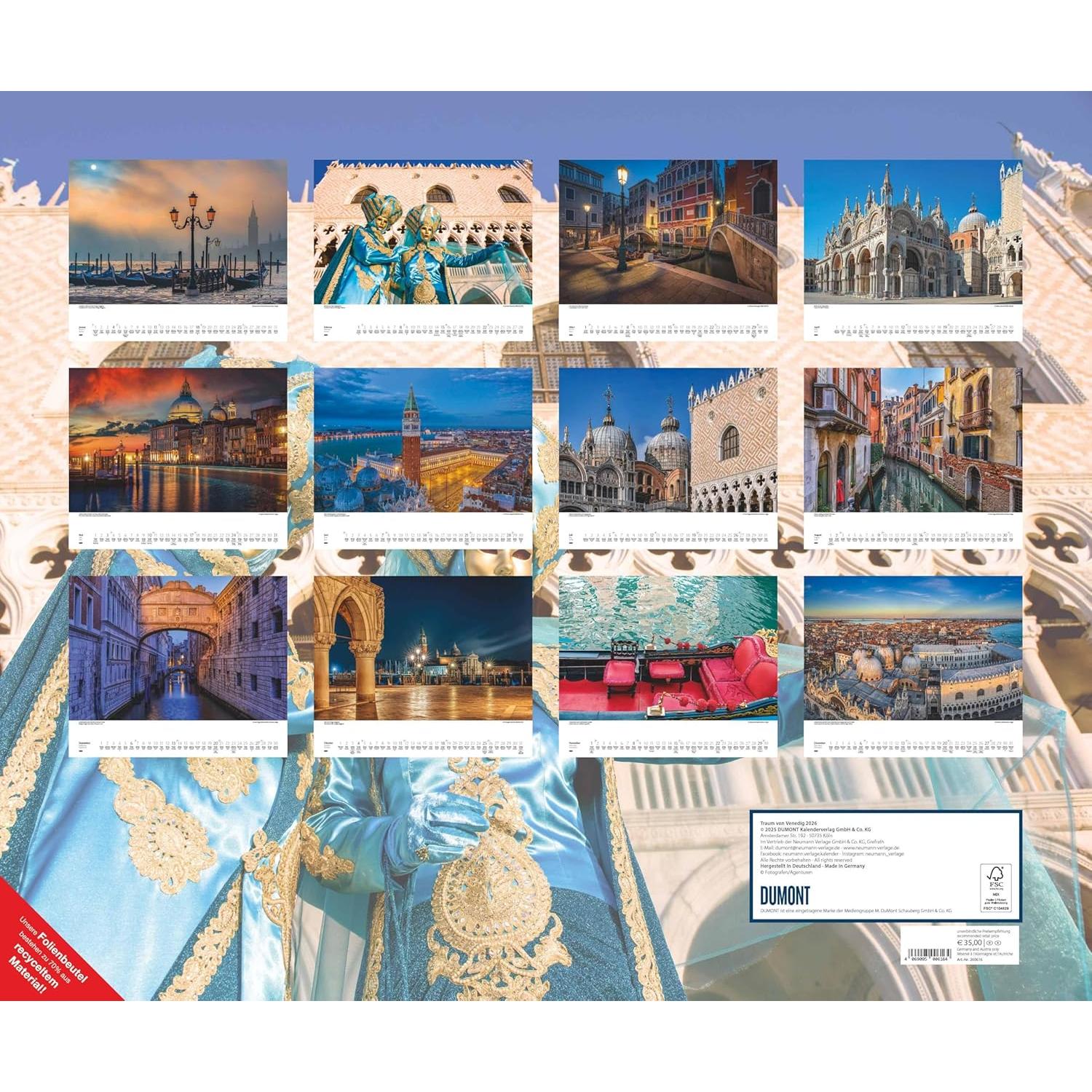 Calendario de Pared DUMONT 2026 Venecia 60 x 50 cm