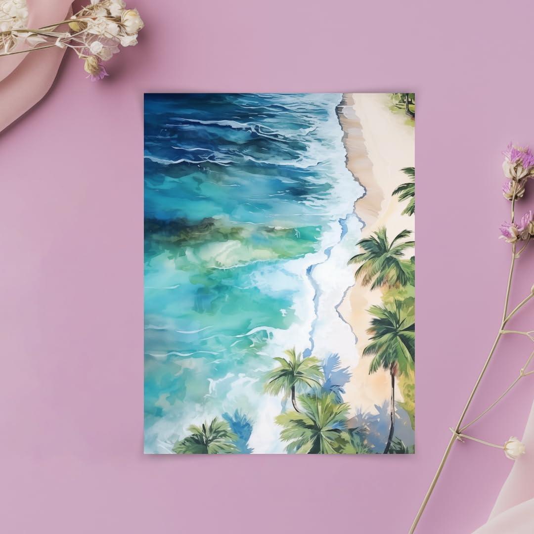 Impresión acuarela playa aérea Gios Studio 17.78x12.7 cm