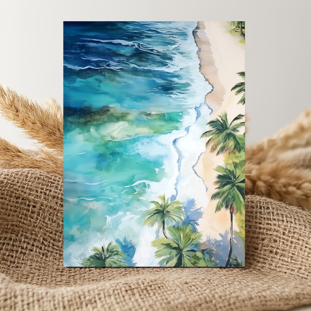 Impresión acuarela playa aérea Gios Studio 25x20 cm