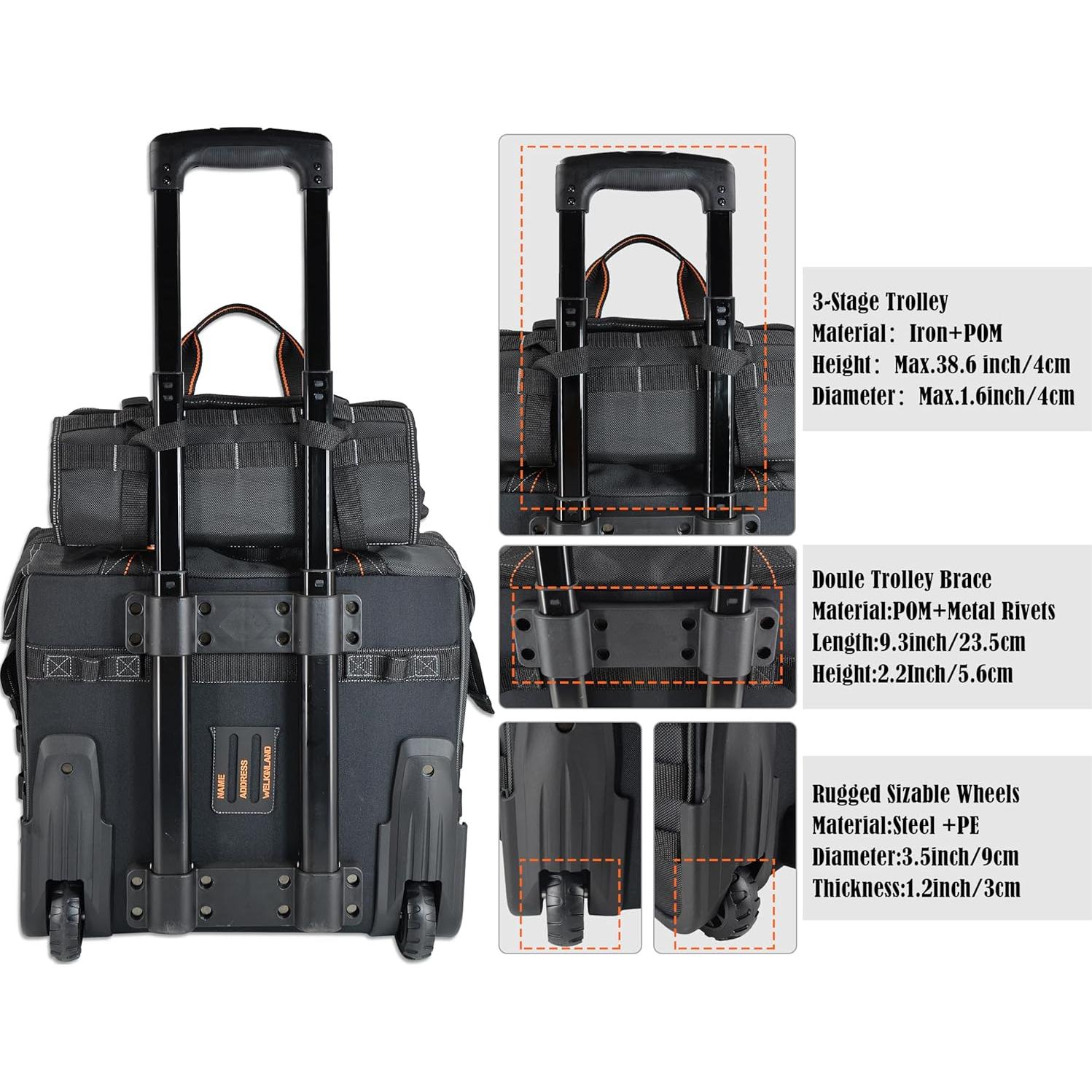 Conjunto de bolsa de herramientas WELKINLAND rodante 46 bolsillos