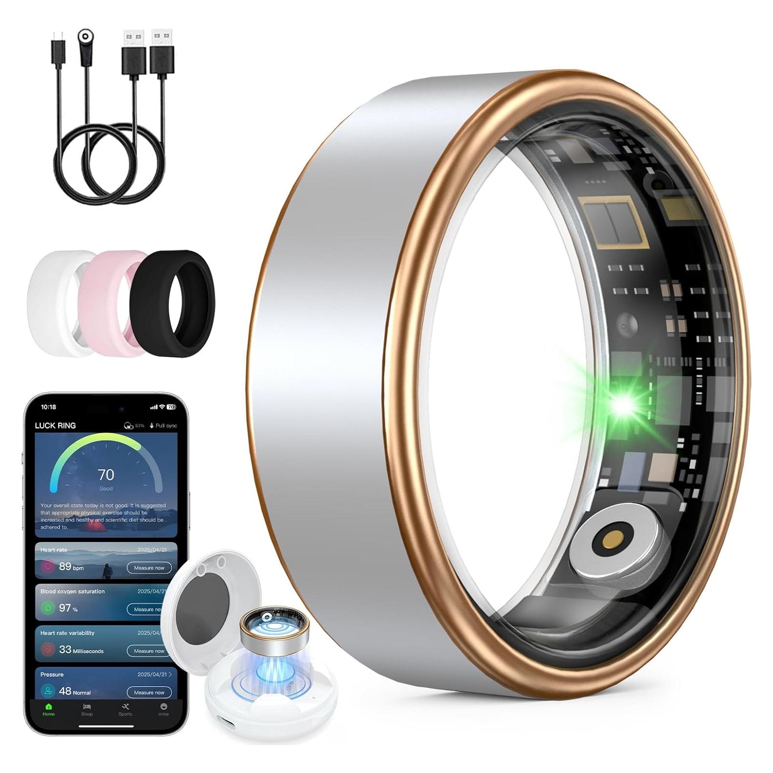 Anillo Inteligente Oucscru Plata 8# Monitoreo Salud y Sueño