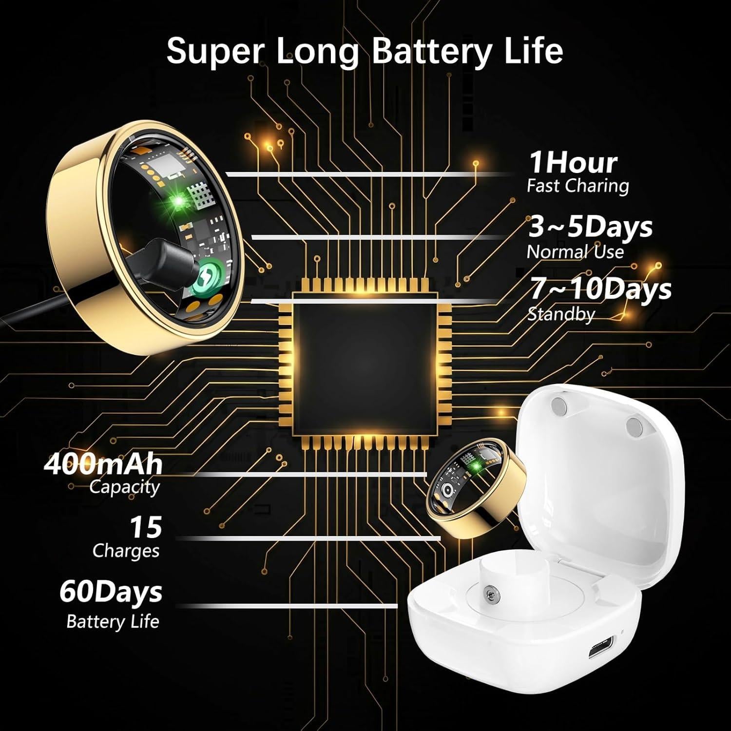 Anillo Inteligente de Salud REWSX Dorado 7# - Monitoreo Fitness