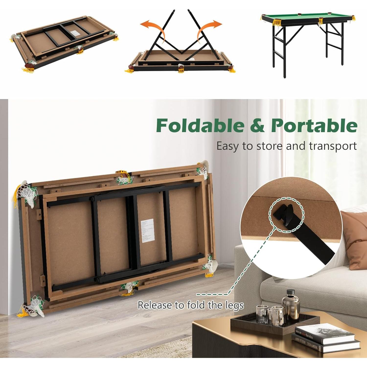 Mesa de Billar Plegable Goplus 121.9 cm con Accesorios