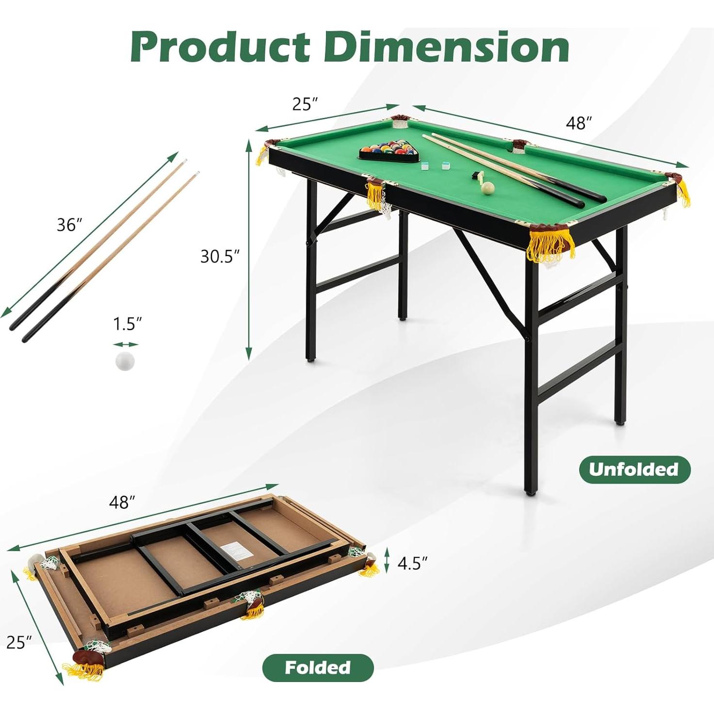 Mesa de Billar Plegable Goplus 121.9 cm con Accesorios