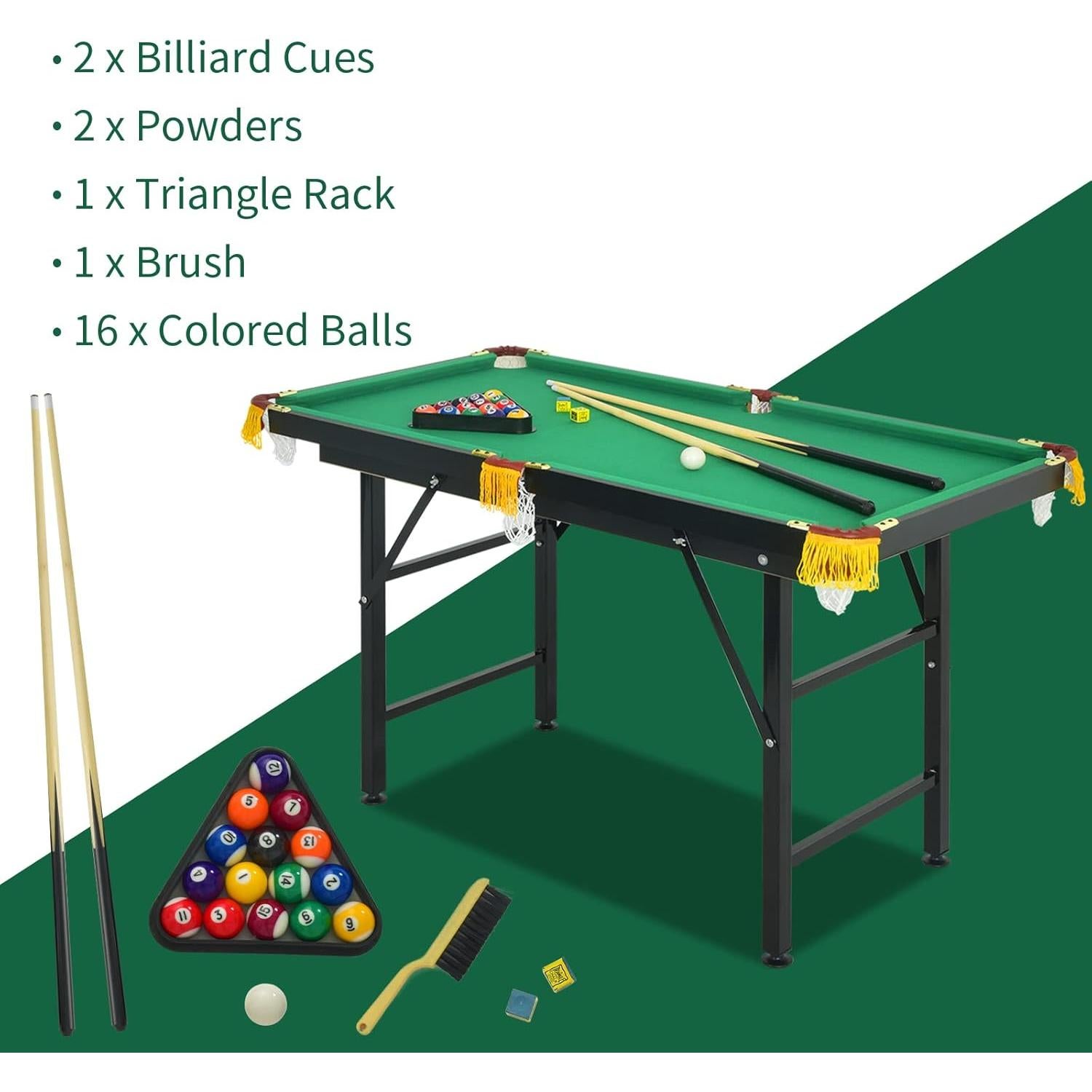 Mesa de Billar Plegable AKUSTIK 119.4x66 cm Verde con Accesorios