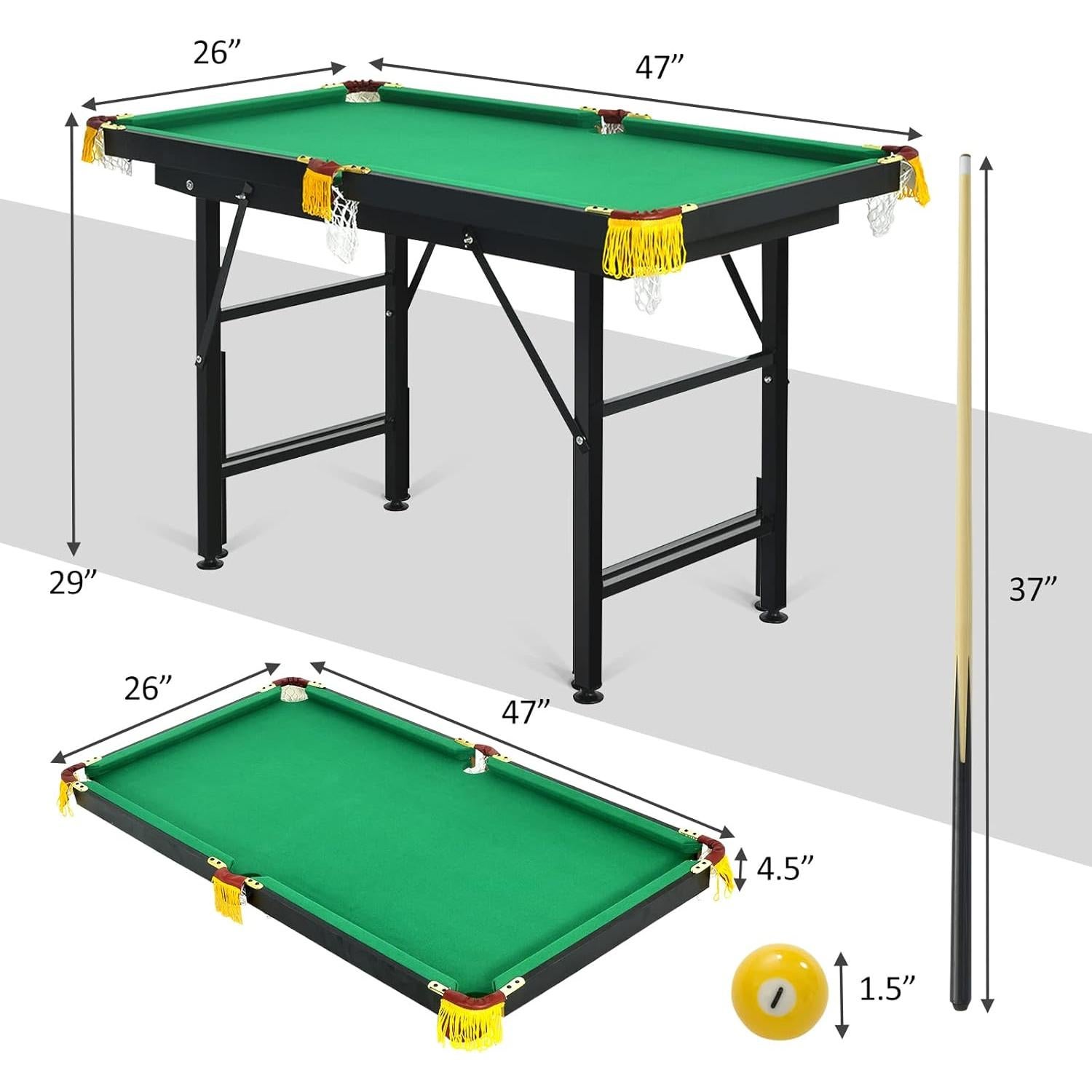 Mesa de Billar Plegable AKUSTIK 119.4x66 cm Verde con Accesorios