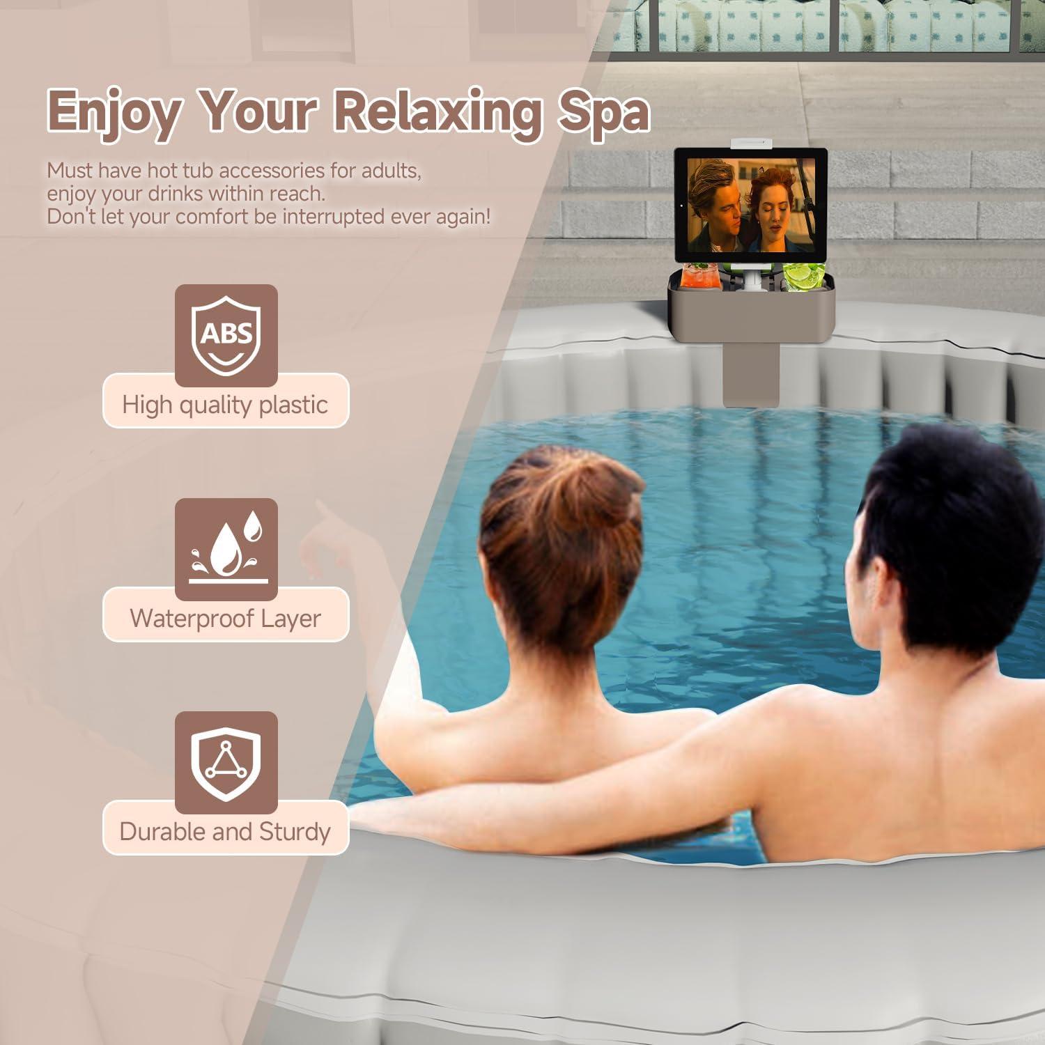 Mesa de bandeja ajustable POOLCOMFT para jacuzzi 3 en 1