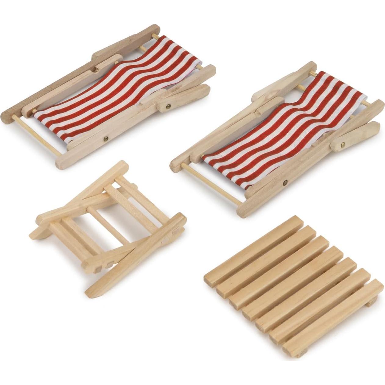 Set Miniatura Sillas de Playa y Mesa Cutemini 1:12 Rojo