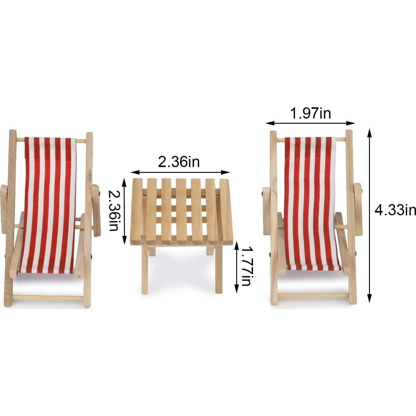 Set Miniatura Sillas de Playa y Mesa Cutemini 1:12 Rojo