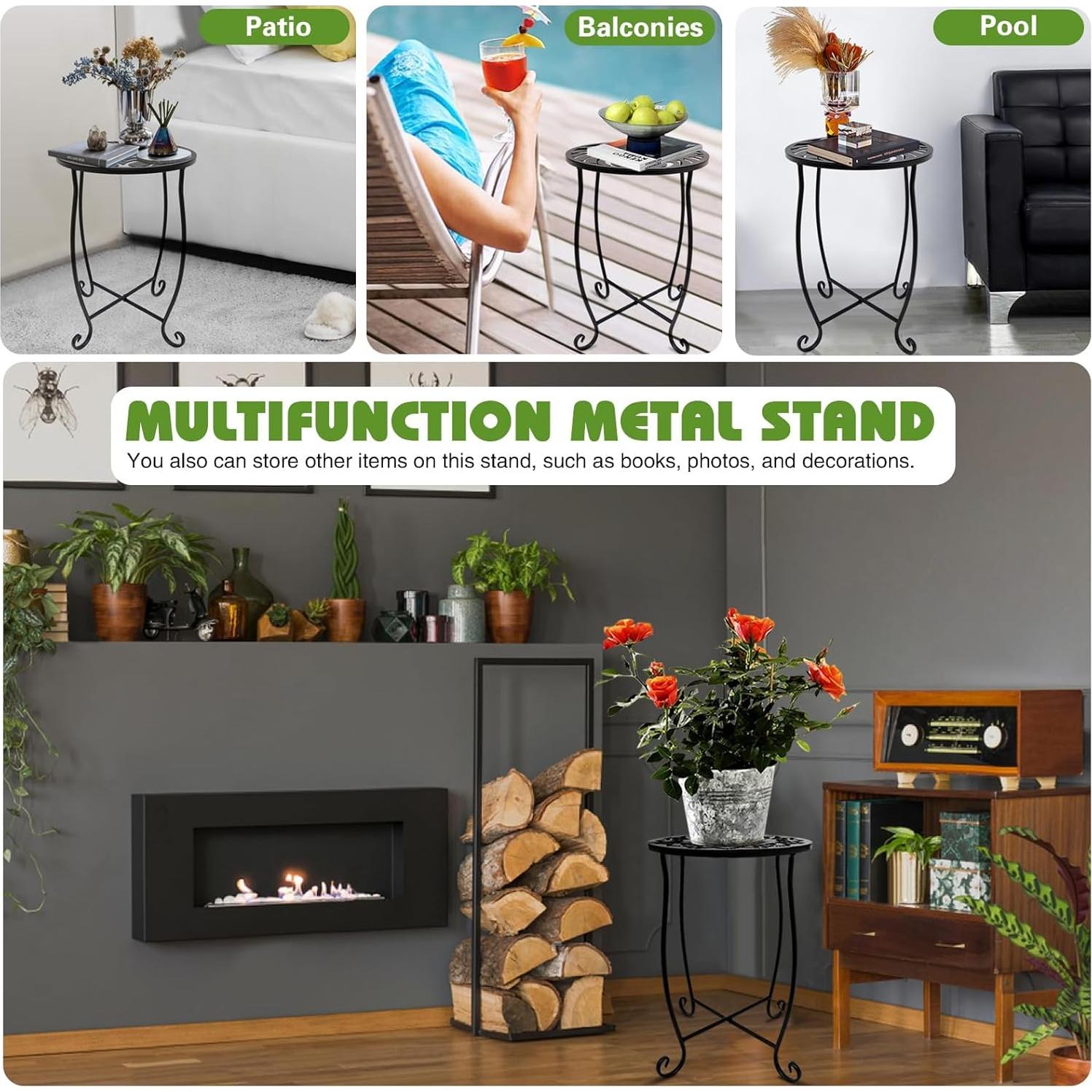 Mesas Laterales Redondas Aonagi, Paquete de 2, Metal Negro