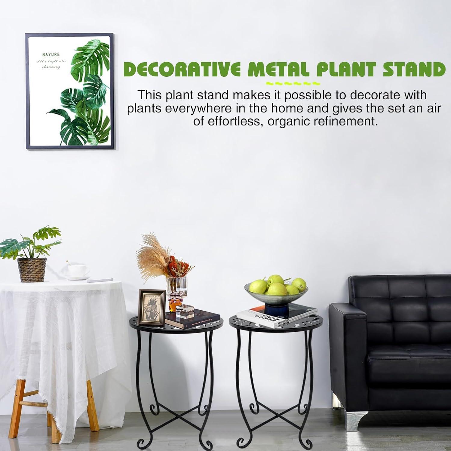 Mesas Laterales Redondas Aonagi, Paquete de 2, Metal Negro