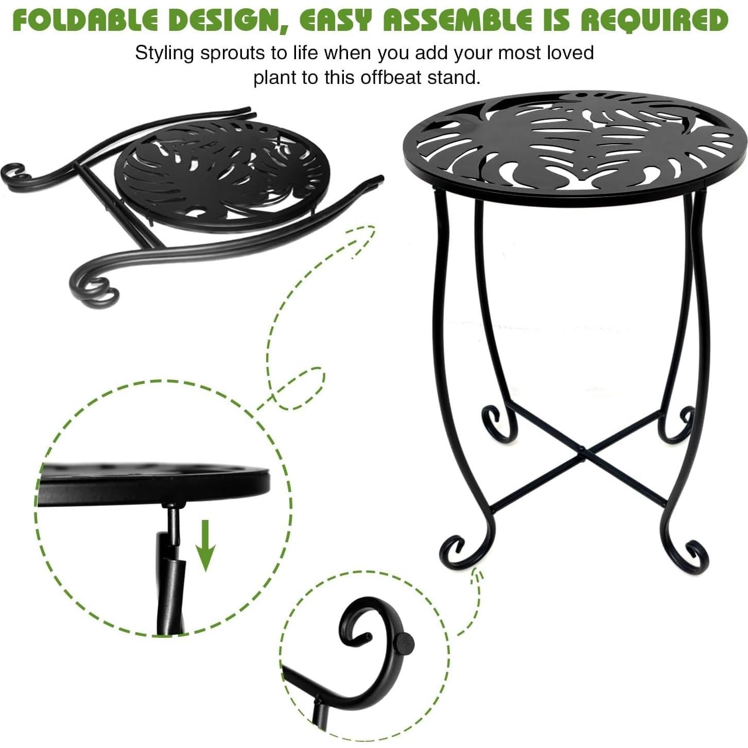 Mesas Laterales Redondas Aonagi, Paquete de 2, Metal Negro