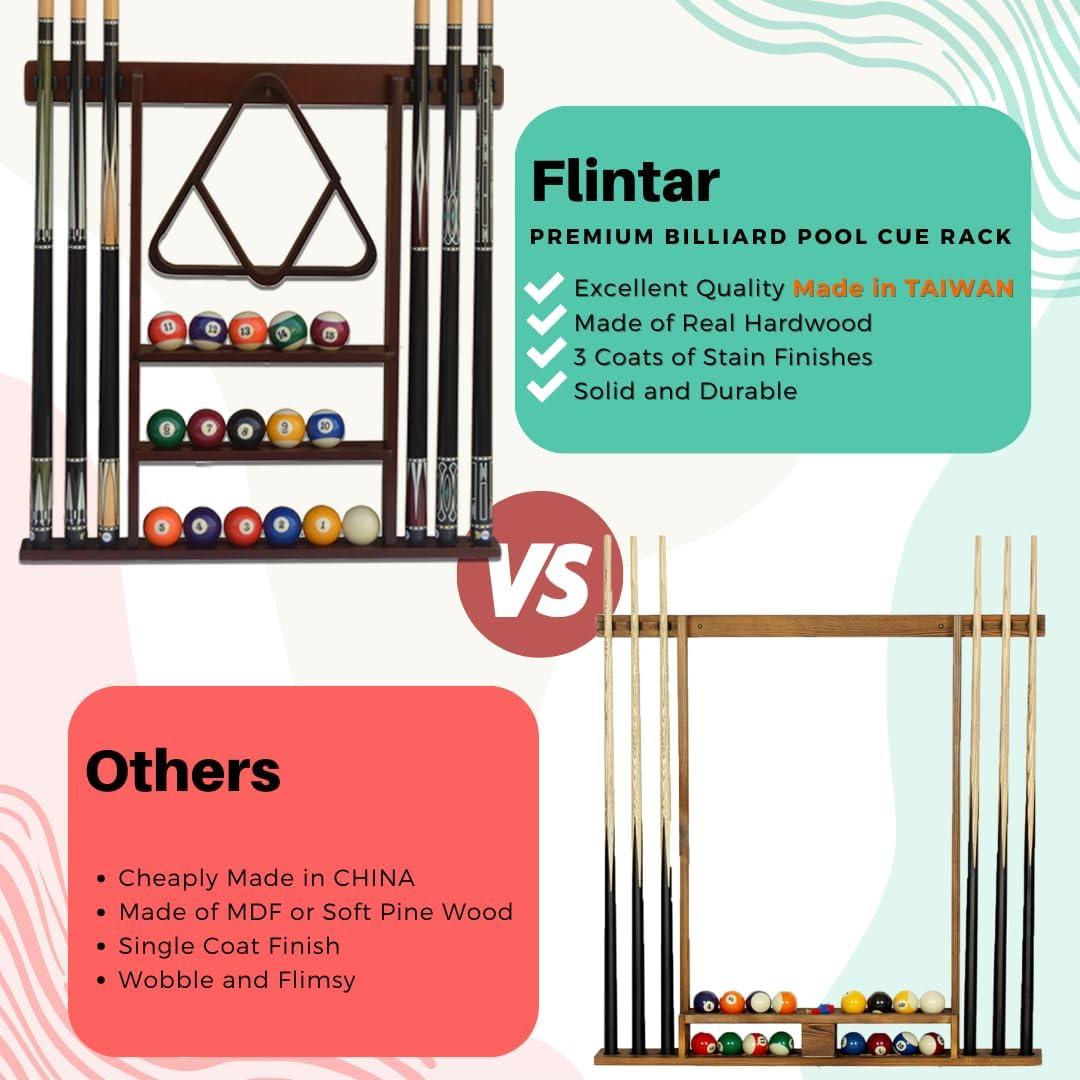 Soporte de pared para tacos de billar Flintar, madera dura negra