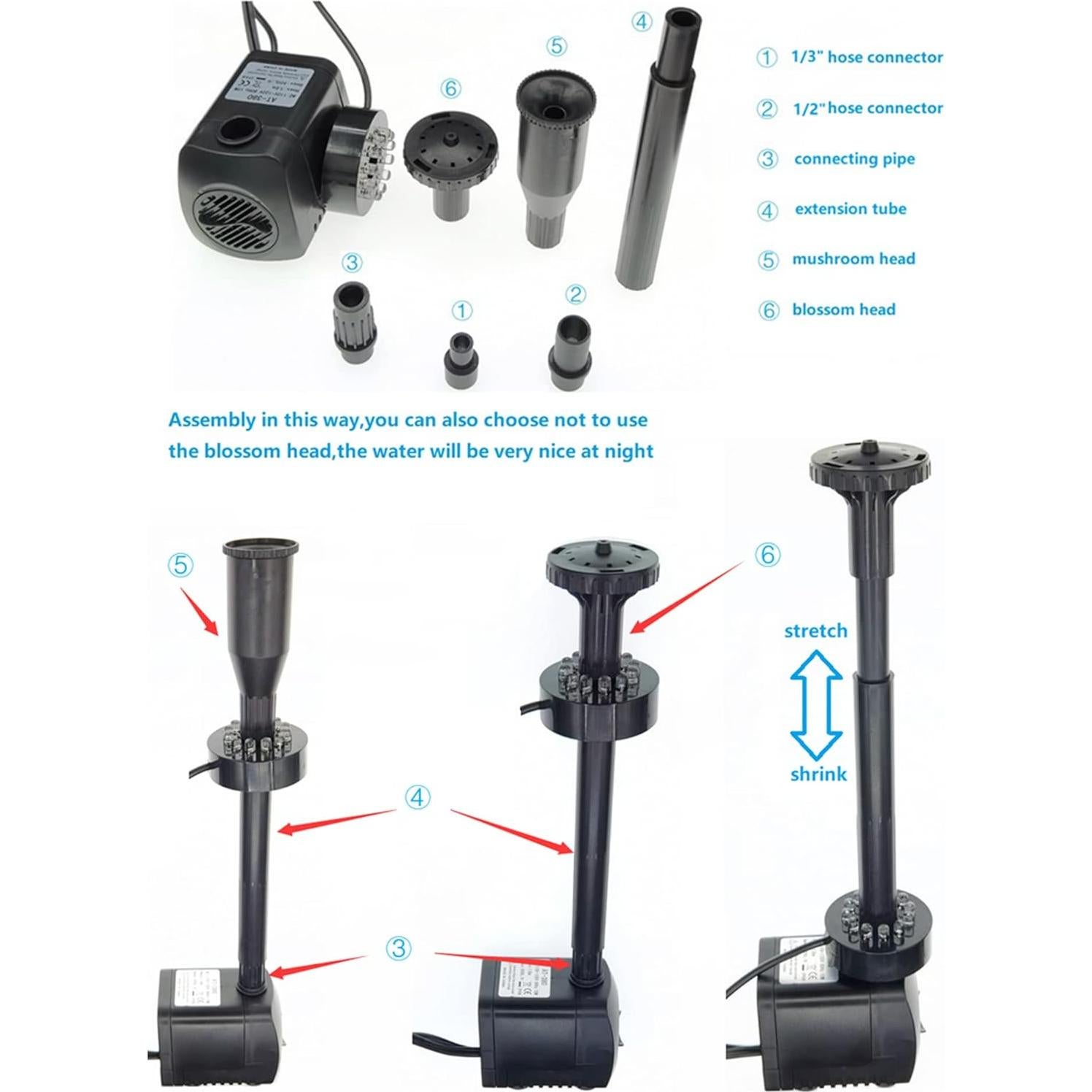 Bomba de Agua Lewisia 15W con 12 Luces LED y Cabezal Negro