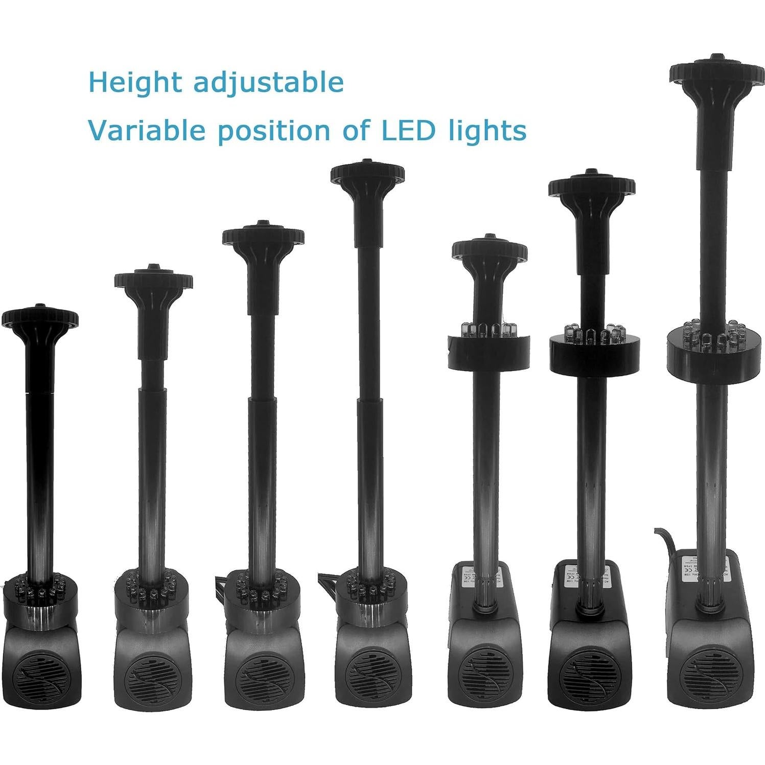 Bomba de Agua Lewisia 15W con 12 Luces LED y Cabezal Negro