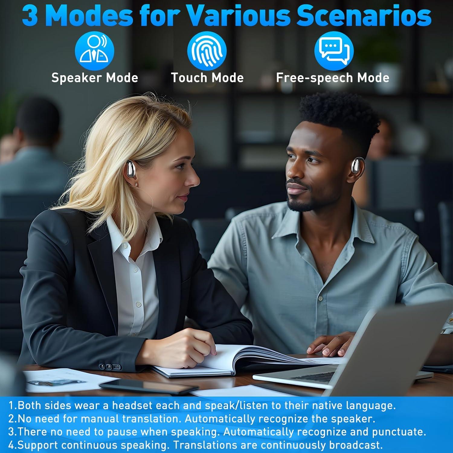 Auriculares de Traducción Bluetooth Inalámbricos Zikhe, Negro, 140+ Idiomas