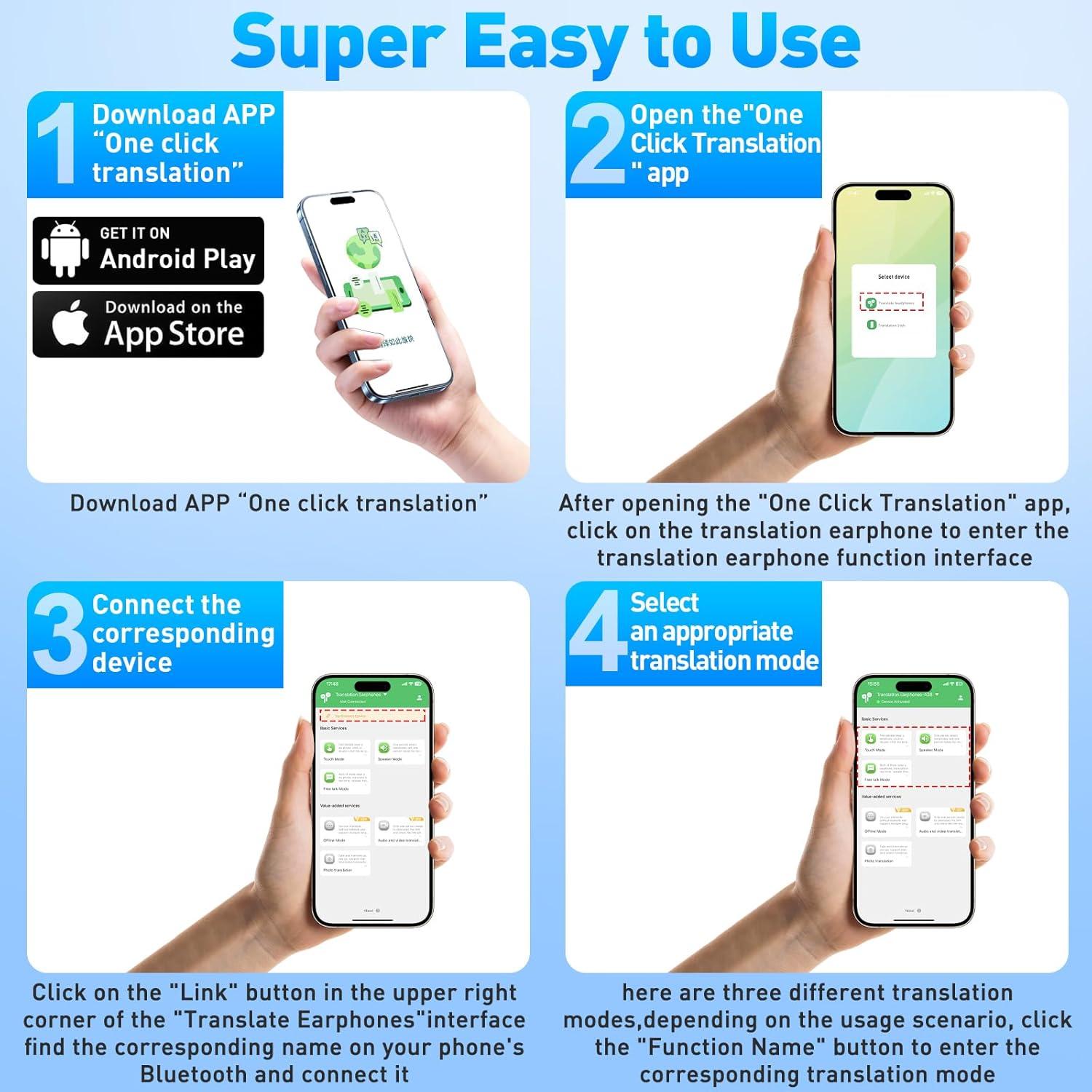 Auriculares de Traducción Bluetooth Inalámbricos Zikhe, Negro, 140+ Idiomas