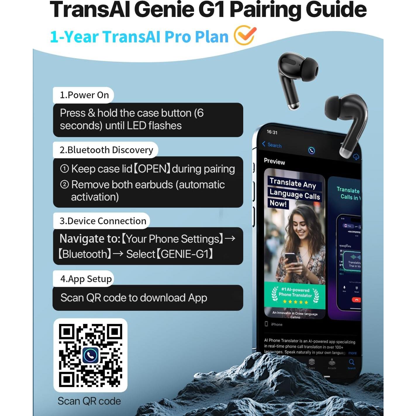 Auriculares Traductores TransAI G1 con Pantalla Táctil - 150+ Idiomas