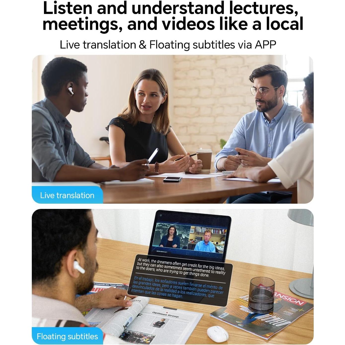 Auriculares Traductores AI Polypal P1 - 138 Idiomas, Reducción de Ruido