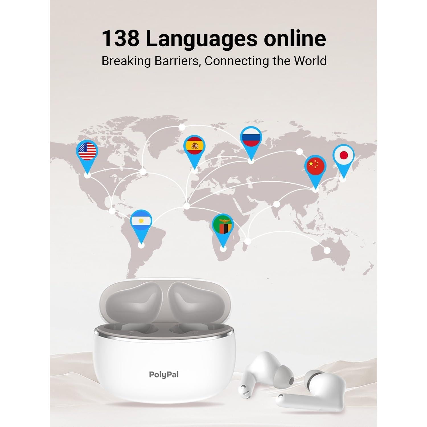 Auriculares Traductores AI Polypal P1 - 138 Idiomas, Reducción de Ruido