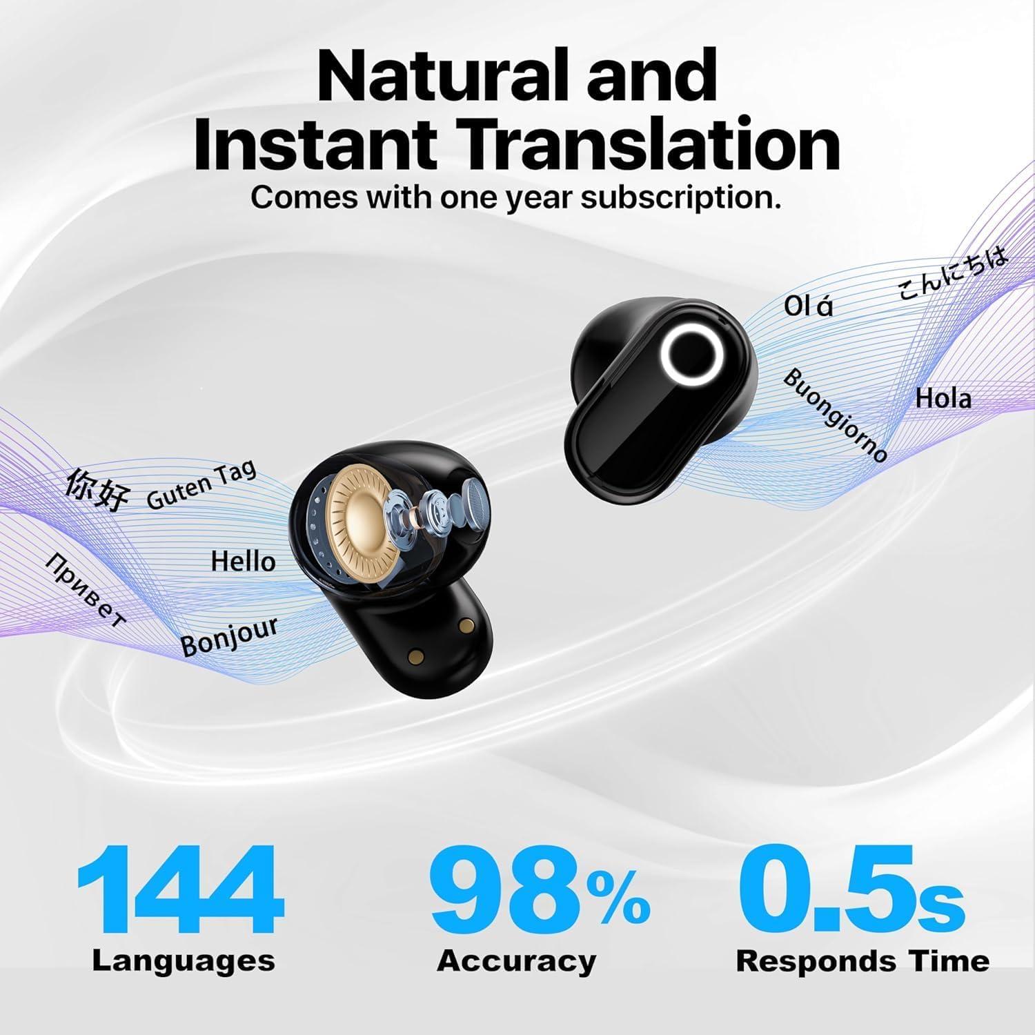 Auriculares Traductores AI Merryking TWS 144 Idiomas Negro