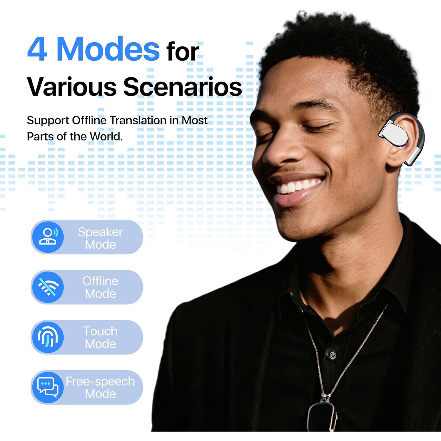 Auriculares Traductores AI POHAHA 3-en-1 Negro 144 Idiomas