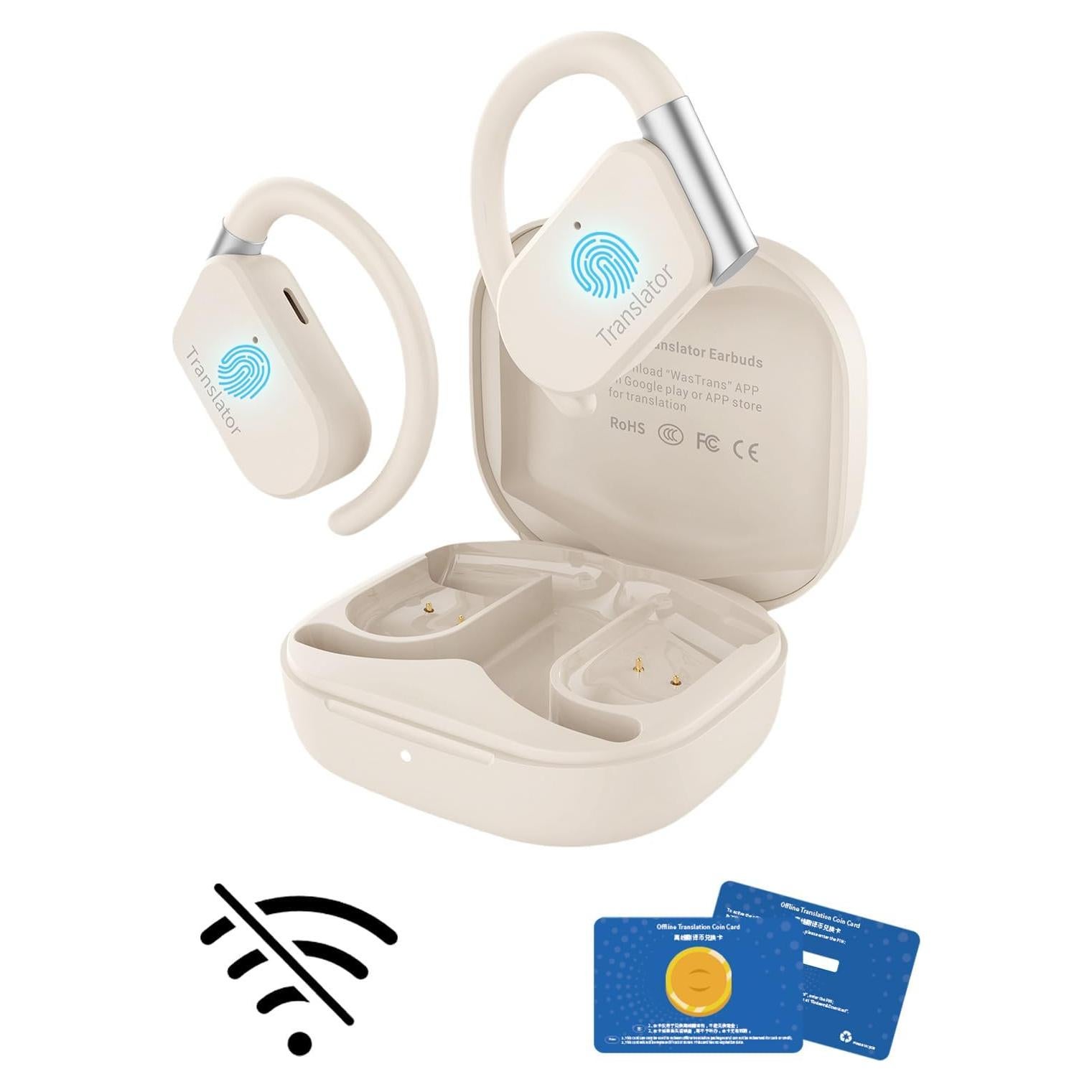 Auriculares Traductores Wooask M9 - 144 Idiomas, Offline, Beige