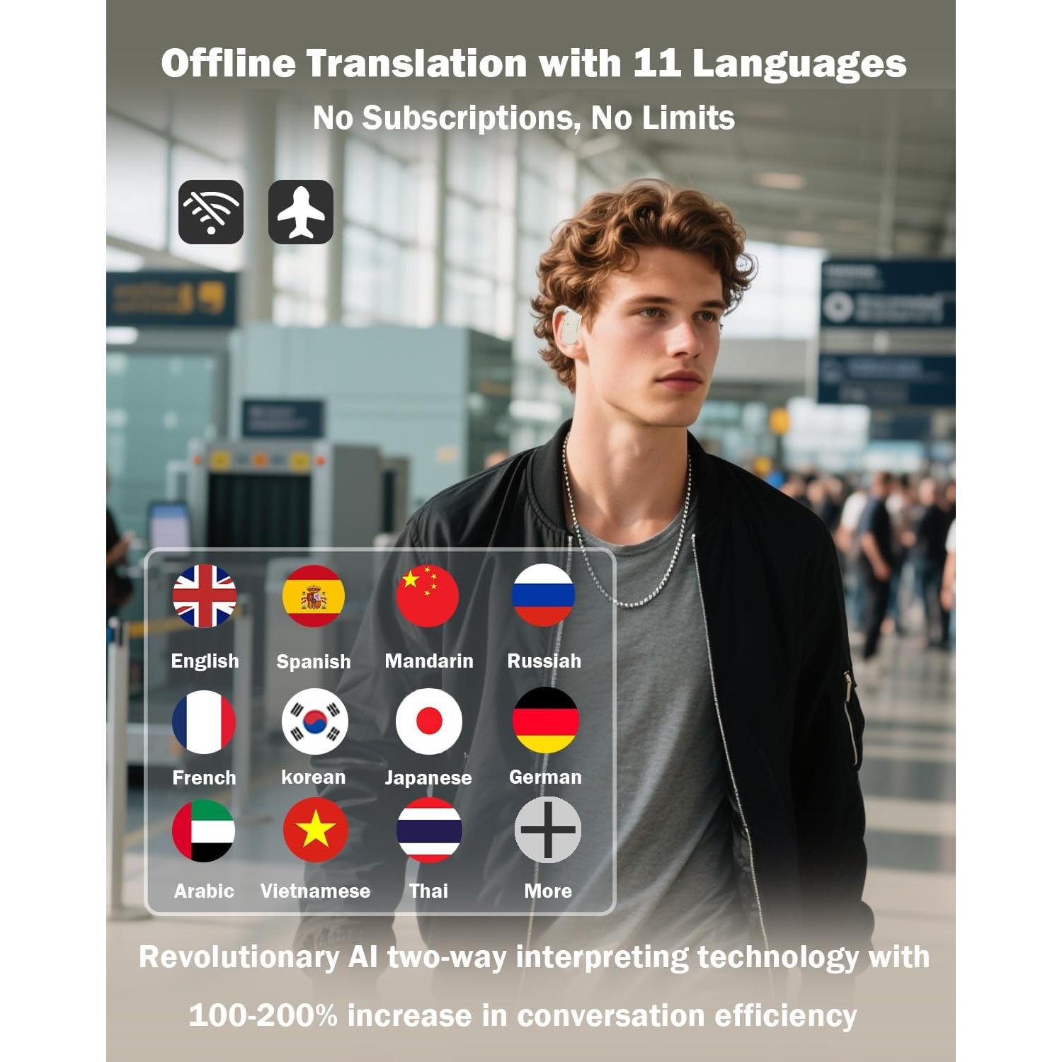 Auriculares Traductores Wooask M9 - 144 Idiomas, Offline, Beige