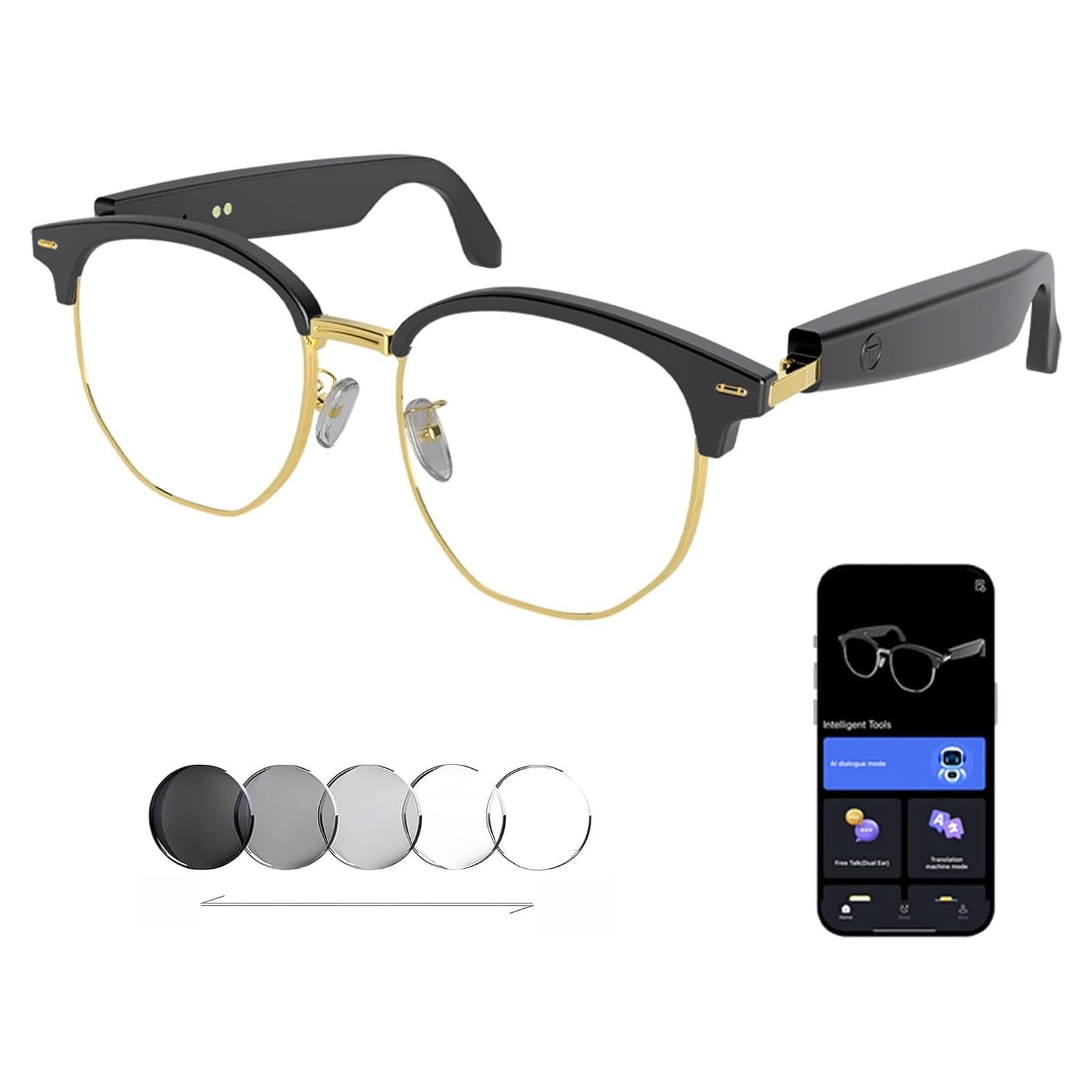 Gafas Inteligentes de Traducción AI Oro - 164 Idiomas, Bluetooth