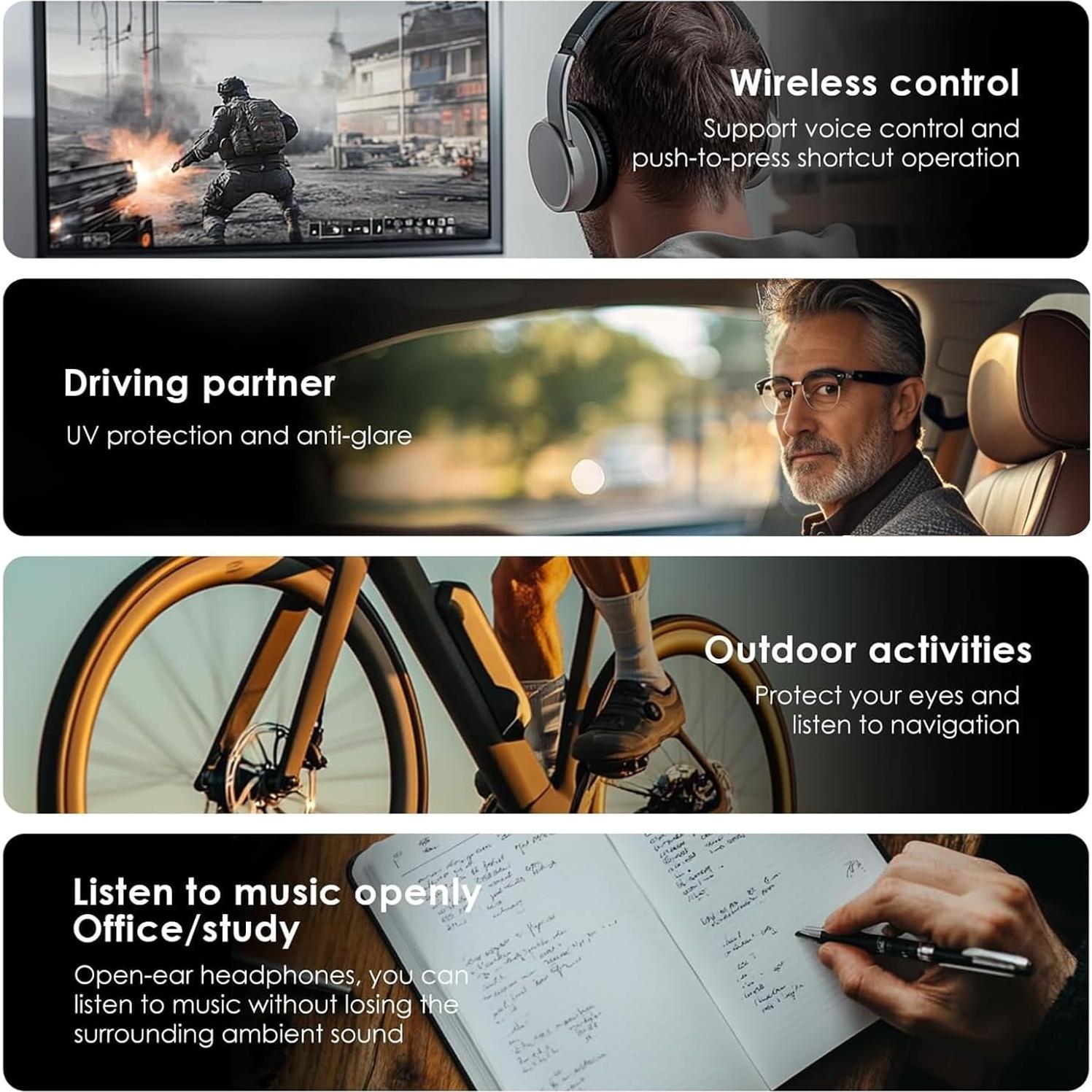 Gafas Inteligentes de Traducción AI Oro - 164 Idiomas, Bluetooth