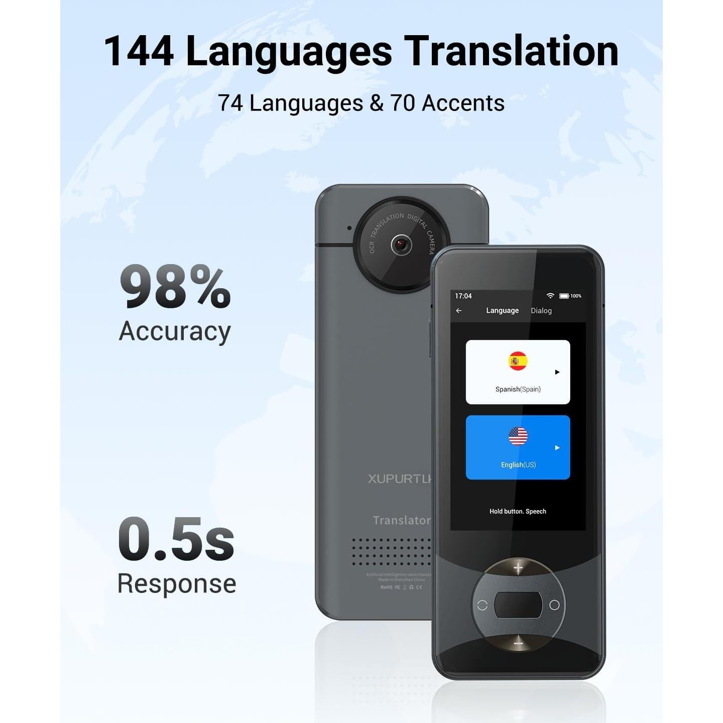 Traductor de Idiomas XUPURTLK, Voz Bidireccional, 144 Idiomas