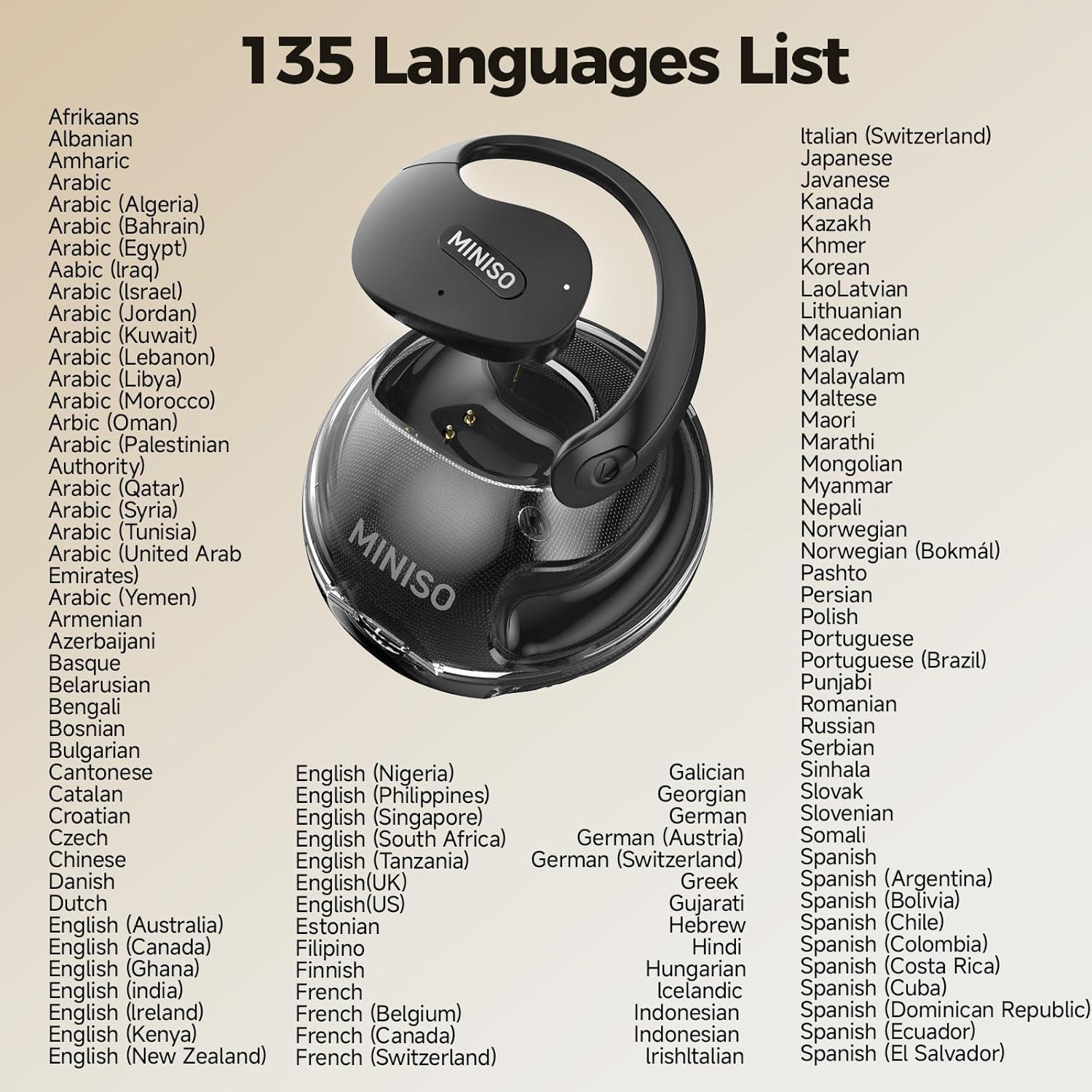 Auriculares Traductores AI MINISO X15 PRO Bluetooth 5.4 135 Idiomas