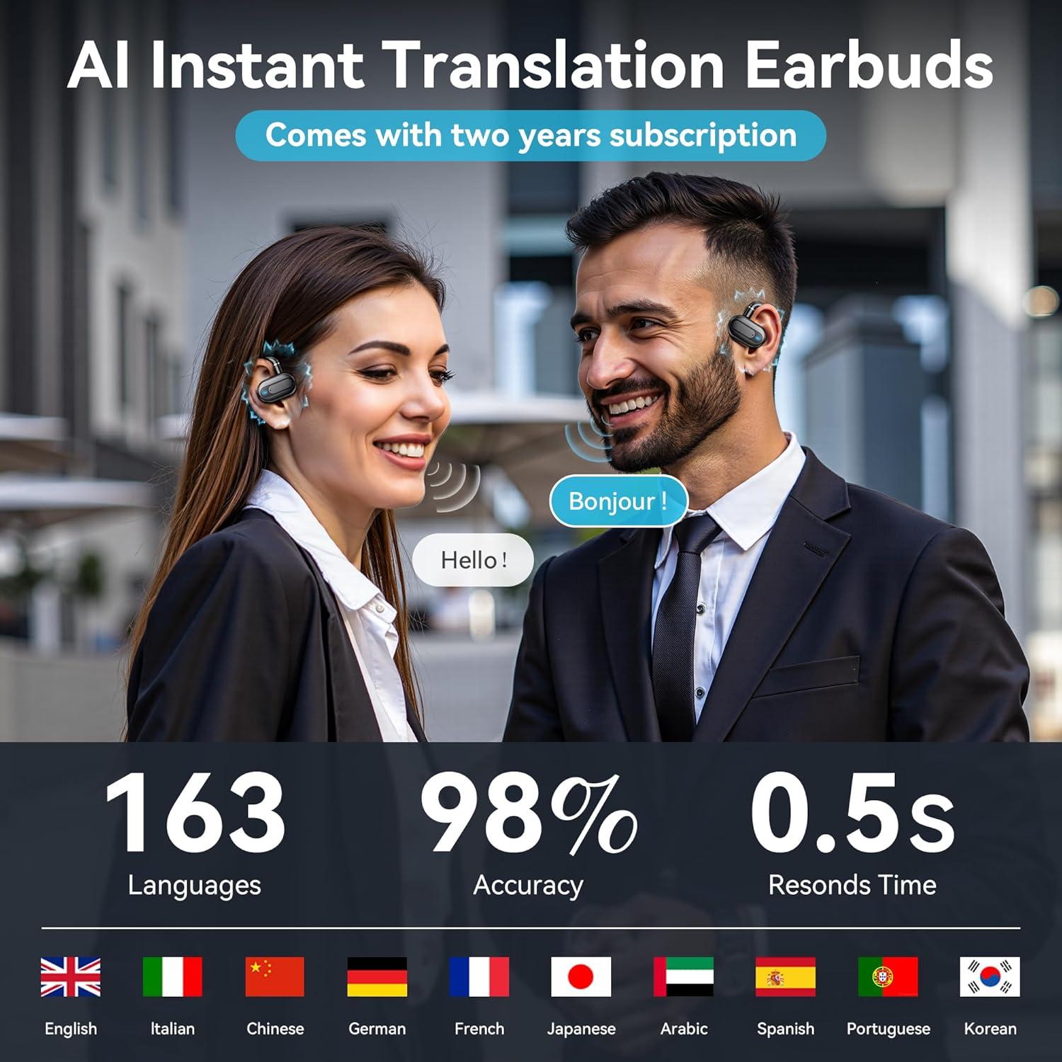 Auriculares Traductores Inalámbricos RUISJ F6 3-en-1 163 Idiomas
