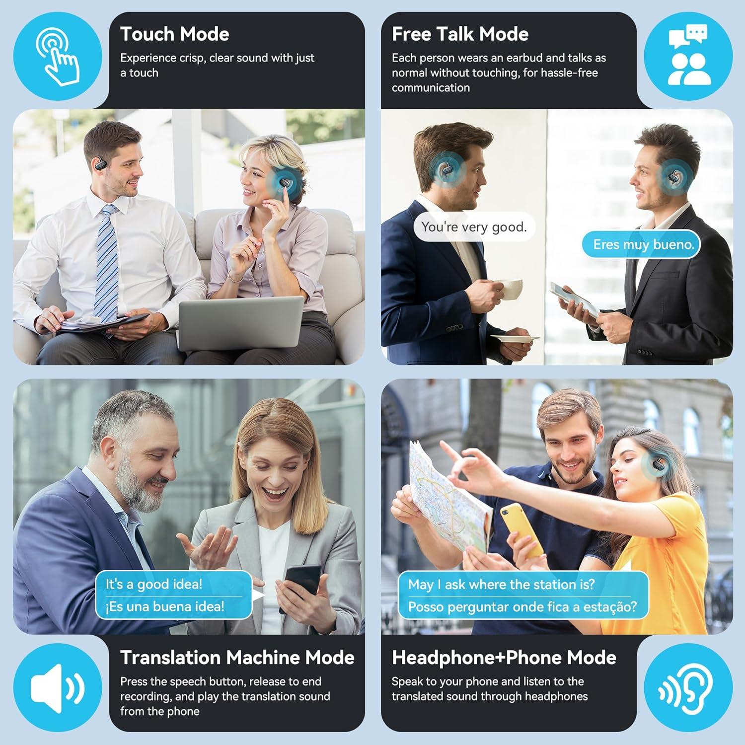 Auriculares Traductores Inalámbricos RUISJ F6 3-en-1 163 Idiomas