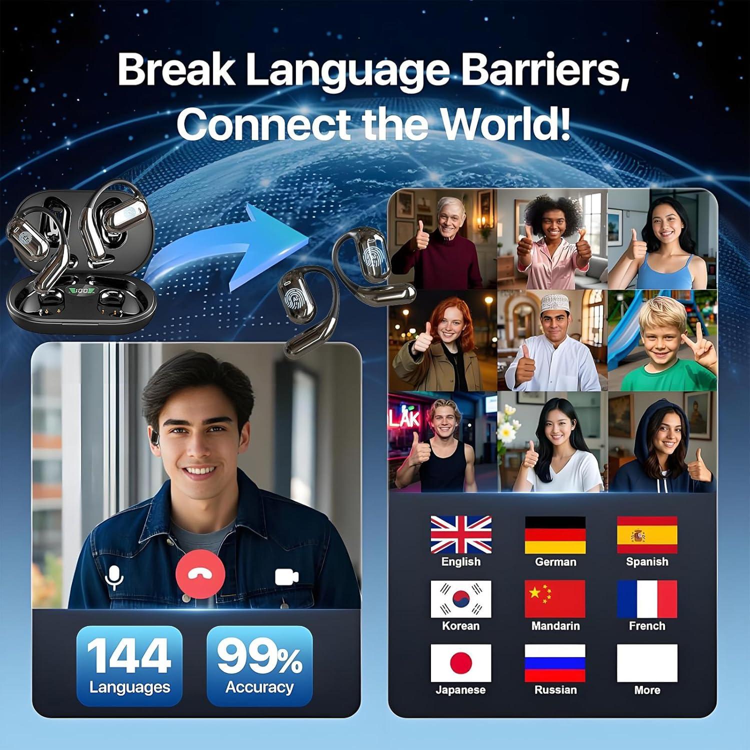 Auriculares de Traducción AI OWS 4-en-1 10h Batería 144 Idiomas