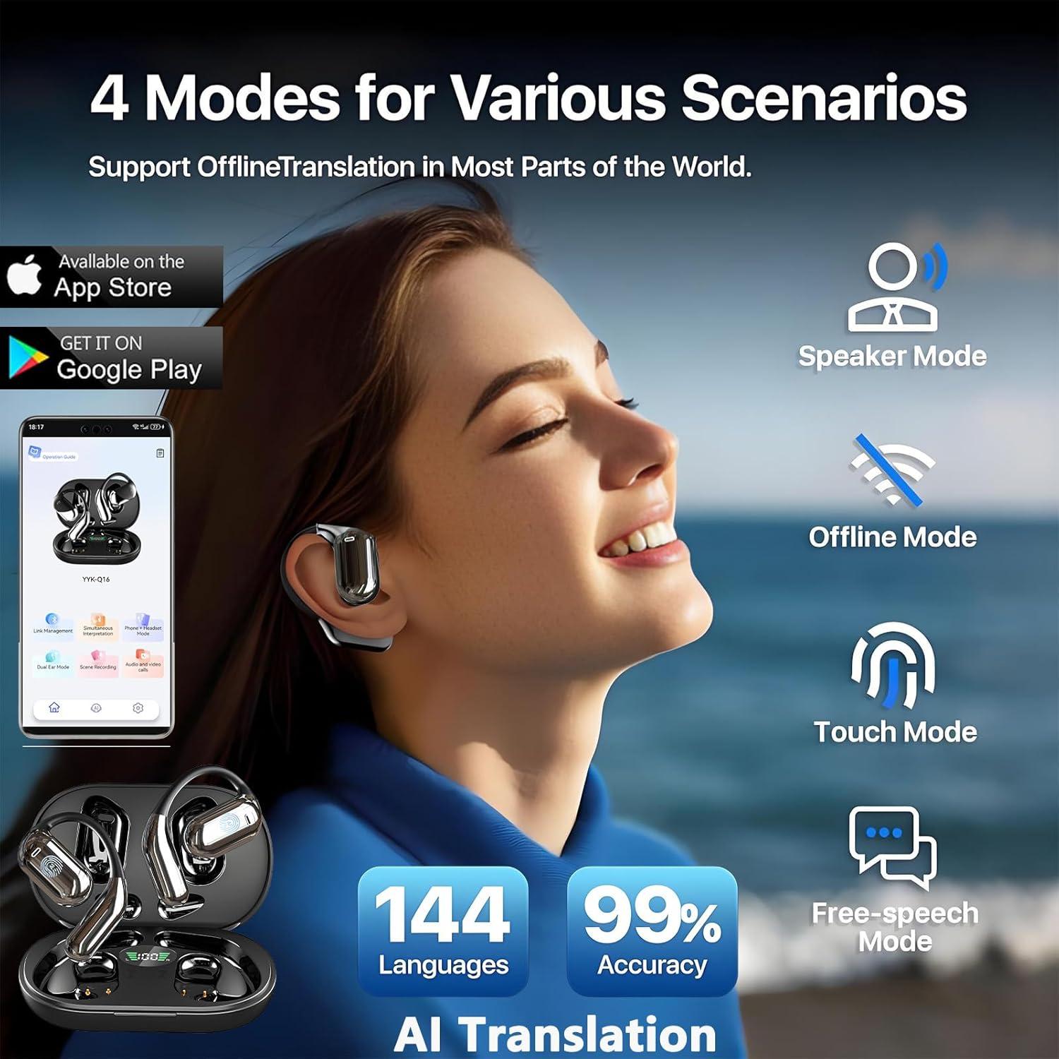 Auriculares de Traducción AI OWS 4-en-1 10h Batería 144 Idiomas