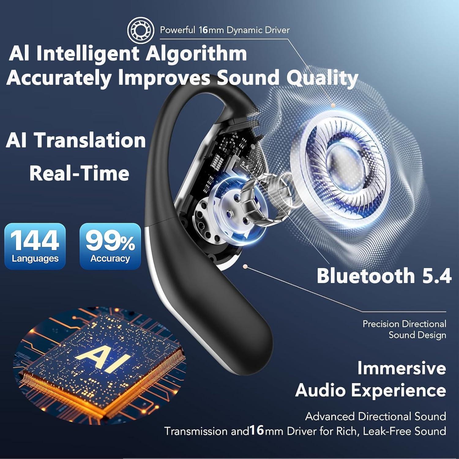 Auriculares de Traducción AI OWS 4-en-1 10h Batería 144 Idiomas