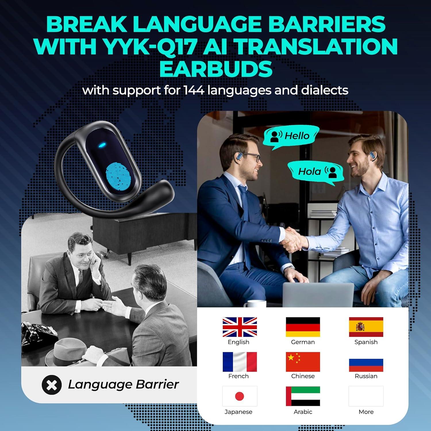 Auriculares Traductores Inalámbricos YYK-Q17 - Bluetooth 5.4, 168 Idiomas