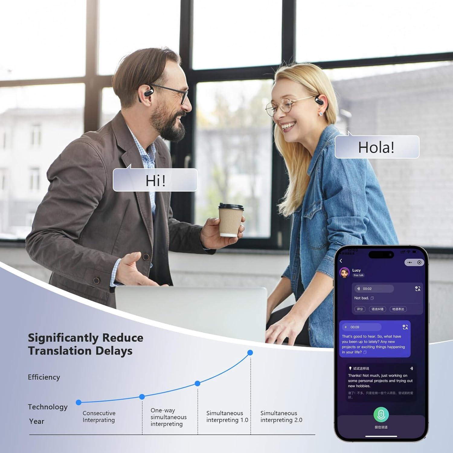 Auriculares Traductores AI Q16S - 144 Idiomas, Bluetooth 5.4