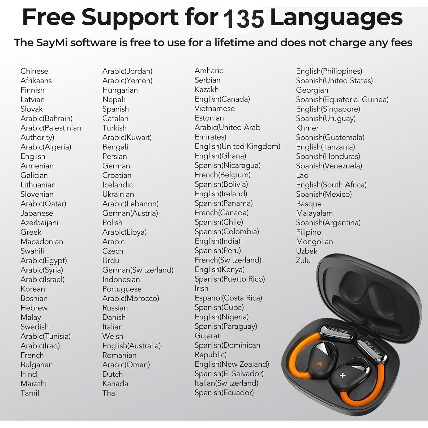 Auriculares de Traducción AI ERAZER XF33 Bluetooth 5.4 135 Idiomas