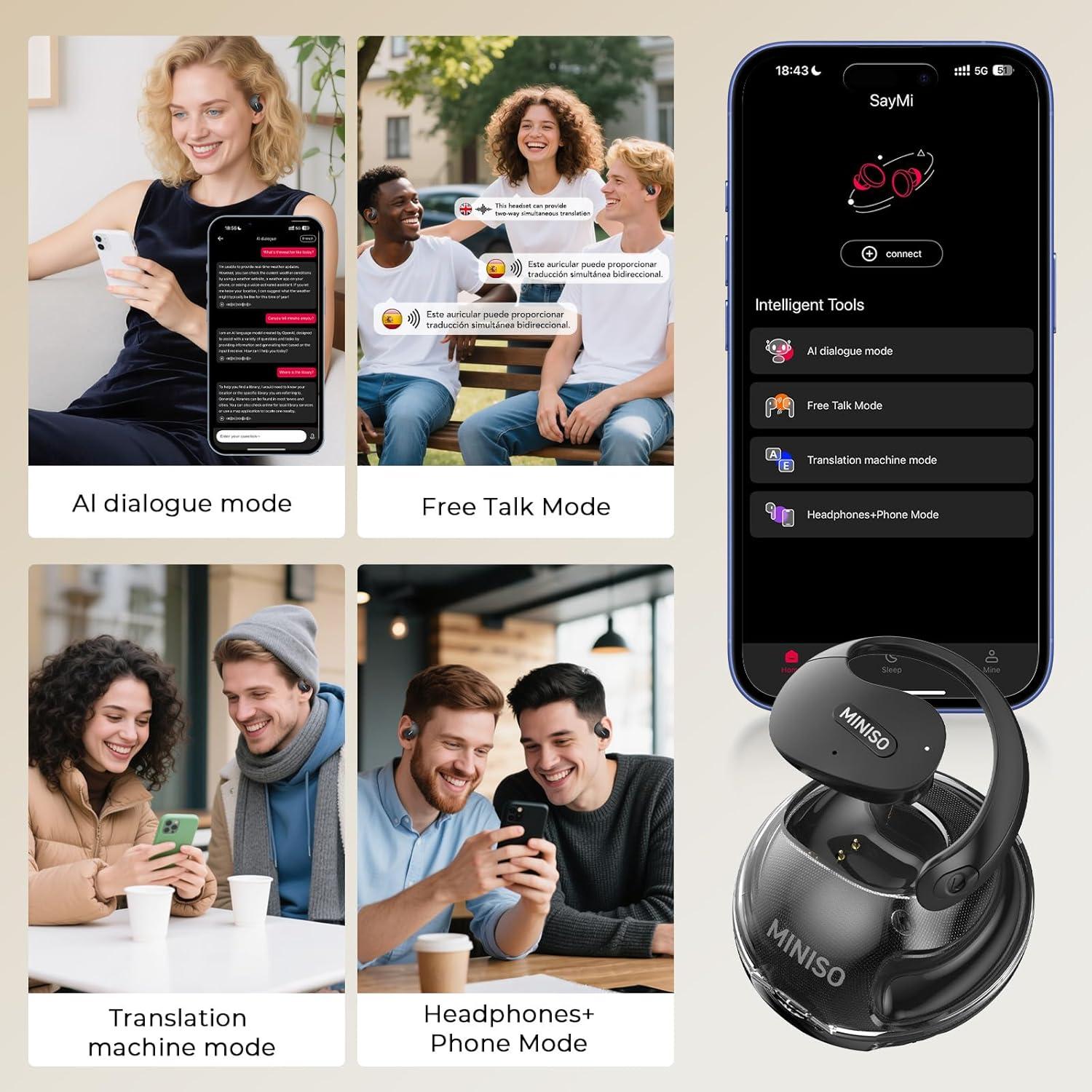 Auriculares Traductores MINISO X15 PRO Bluetooth 5.4 135 Idiomas