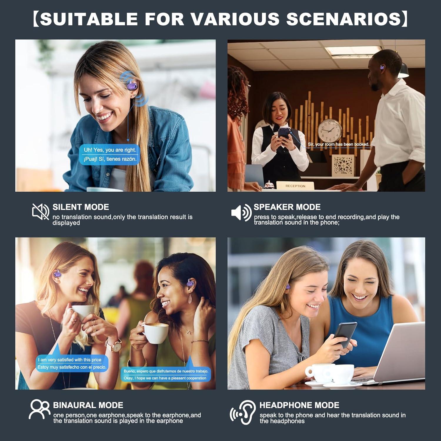 Auriculares de Traducción AI Wesland FY-ES-02 Púrpura 144 Idiomas